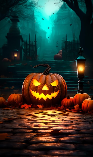 Halloween gruselige Nacht 3D-Cartoon mit Kürbis-Hintergrundporträt-Tapetenbanner