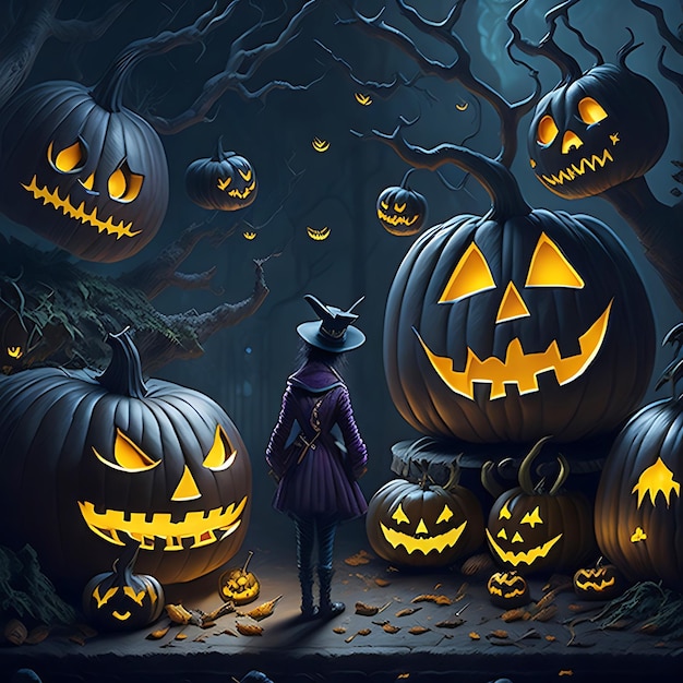 Halloween gruseliger Kürbis dunkler Hintergrund Illustration generative KI