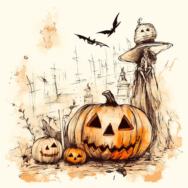 Foto halloween gruseliges doodle-sketch