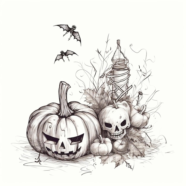 Foto halloween gruseliges doodle-sketch