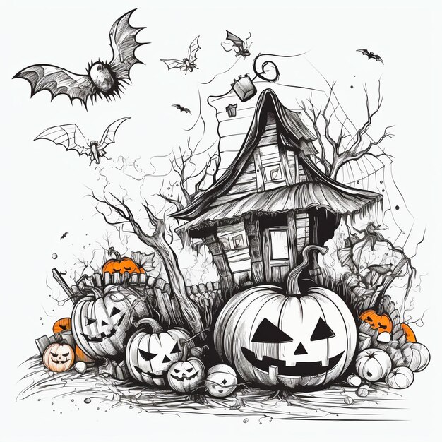 Foto halloween gruseliges doodle-sketch