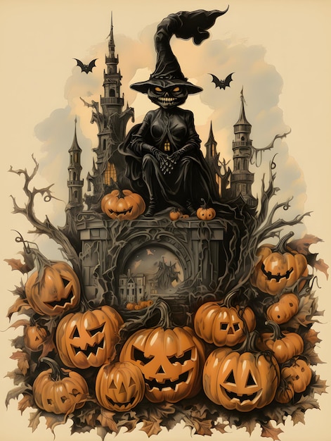 Halloween-Grußkarte, schönes Hintergrunddesign, gruselige gruselige Tapete, generative KI