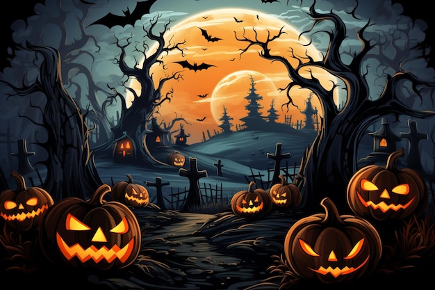 Halloween Halloween Hintergrund Landschaft Szene Schloss Fledermäuse Kürbis Oktober unheimlich gruselig