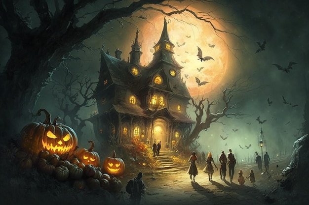 Halloween-Haus im Dunkeln