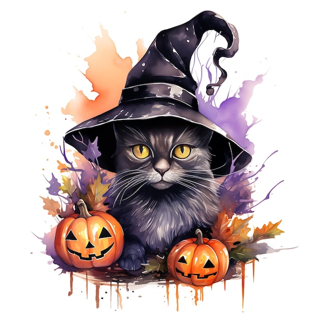 Foto halloween hexe katze aquarell clipart