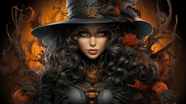 Halloween-Hexe mit dunklem Hintergrund Halloween-Thema