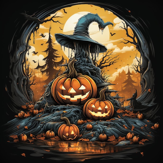 Halloween-Hexe mit Kürbis bunte Vektorillustration