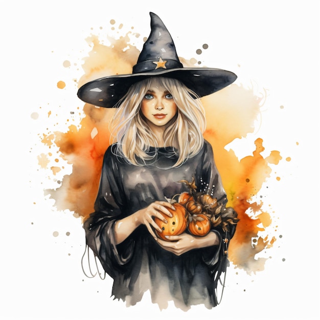 Halloween-Hexe, weißer Hintergrund, Aquarell