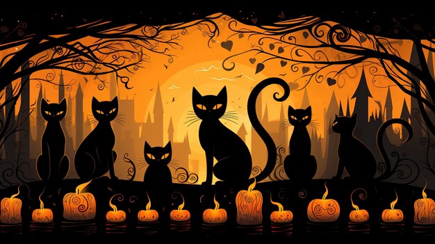 Halloween-Hexen-Cottagecore-schwarze Katzen