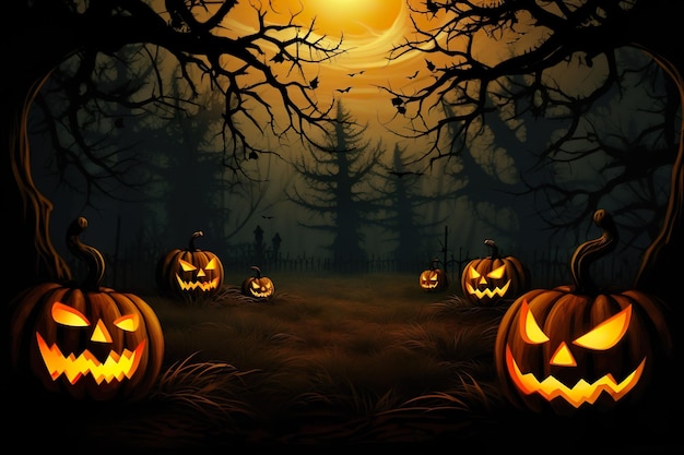 Halloween-Hintergrund alte Friedhofsgrabsteine gruselige blattlose Bäume Vollmond in der Halloween-Nacht