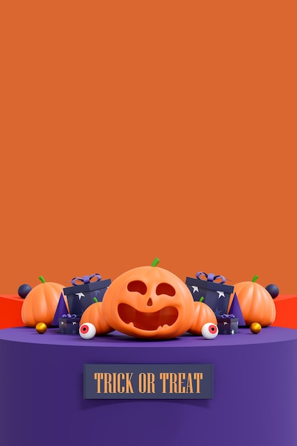 Foto halloween-hintergrund buntes podium auf der bühne mit roter und violetter plattformbühne, um die produktbühne auf dem sockel des modernen 3d-studios zu zeigen