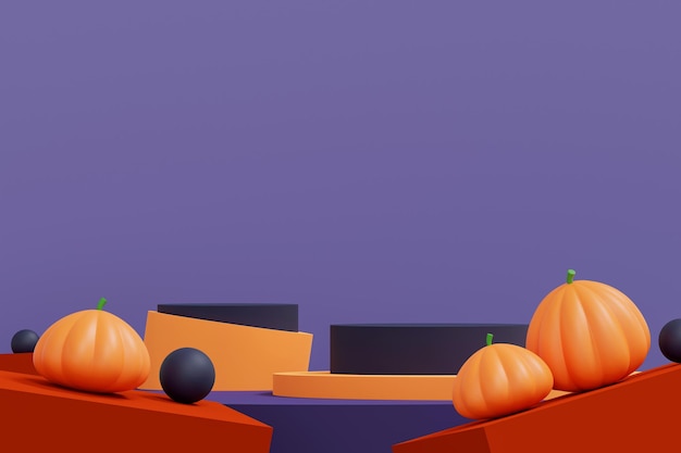 Halloween-Hintergrund buntes Podium auf der Bühne mit roter und violetter Plattformbühne, um die Produktbühne auf dem Sockel des modernen 3D-Studios zu zeigen