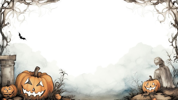 Halloween-Hintergrund, Halloween-Kürbisse, Halloween-Schloss. Ai generierte eine hochauflösende Halloween-Illustration auf weißem Hintergrund