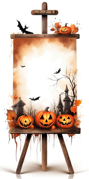 Halloween-Hintergrund, Halloween-Kürbisse, Halloween-Schloss. Ai generierte eine hochauflösende Halloween-Illustration auf weißem Hintergrund