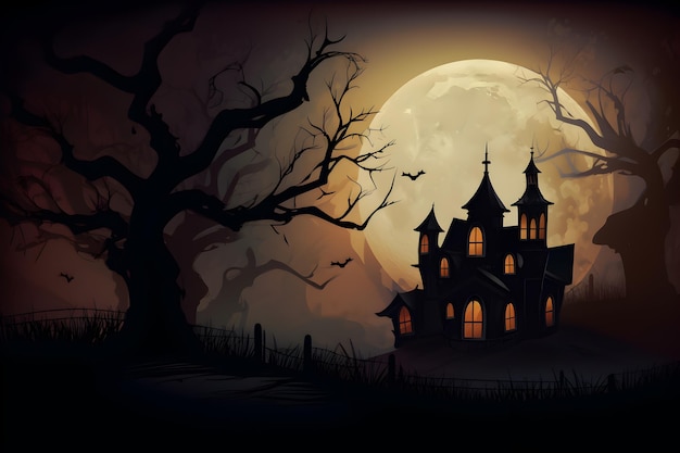 Halloween-Hintergrund mit dunkler Nacht und Spukhaus