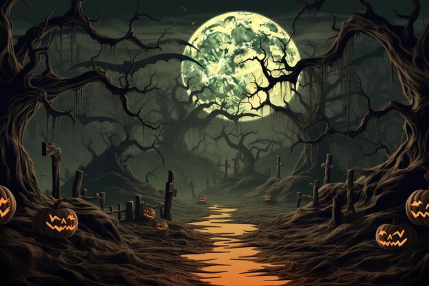Halloween-Hintergrund mit furchteinflößenden Bäumen