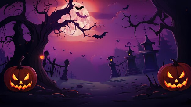 Halloween-Hintergrund mit gruseligen Kürbissen in einer dunklen Nacht