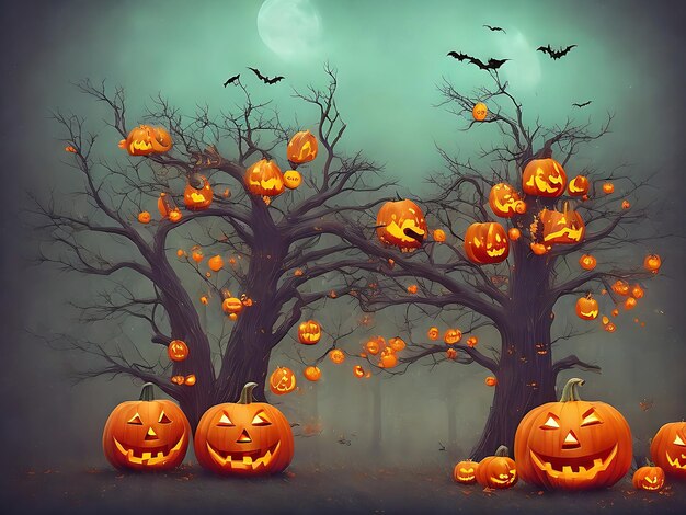Halloween-Hintergrund mit Kürbis und Ai-generiertes Foto