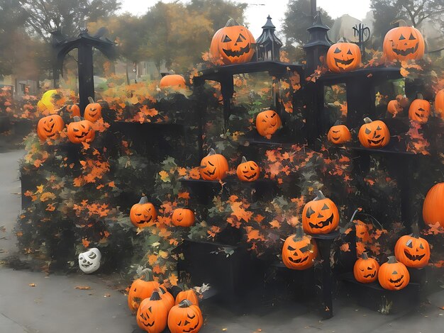 Halloween-Hintergrund mit Kürbis und Ai-generiertes Foto