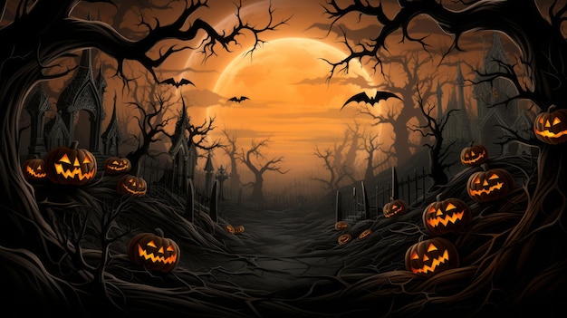 Halloween-Hintergrund mit Kürbissen und Fledermäusen