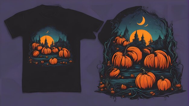 Halloween-Hintergrund mit Kürbissen und Mond T-Shirt-Design