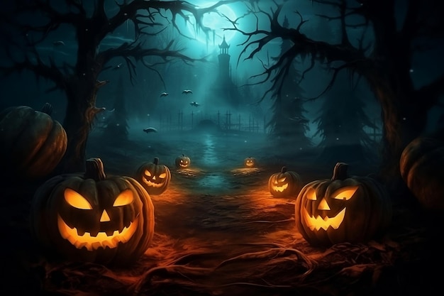 Halloween-Hintergrund oder Party-Hintergrund. Festliche Vorlage, Banner oder Poster, AI generiert
