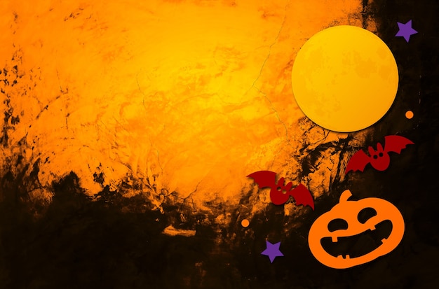 Foto halloween hintergrund orange backsteinmauer hintergrund platz für text flach legen 3d-darstellung