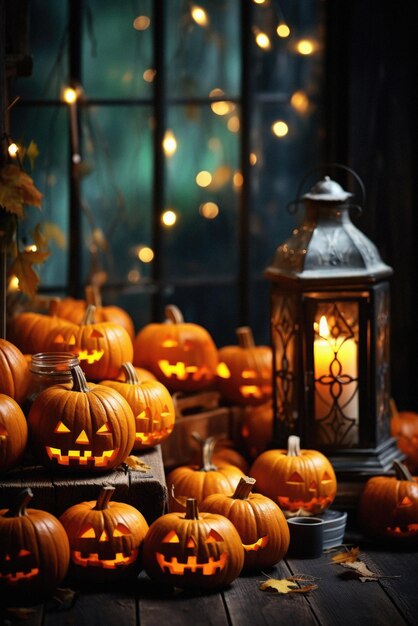 Halloween-Hintergrund: Spukhafte Szene: Gruselige Kürbisse: Beängstigender Hintergrund