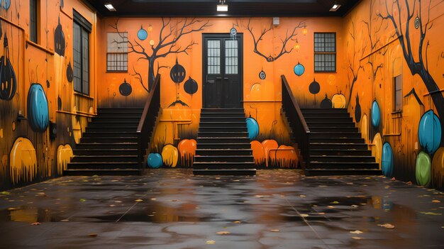 Halloween-Hintergrund-Street-Art-Bühne für Halloween eingerichtet