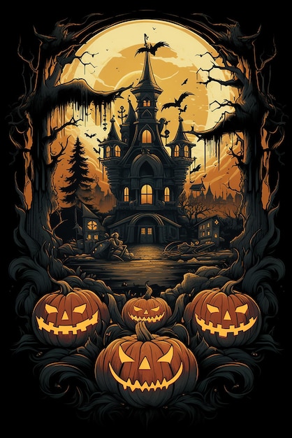 Halloween-Hintergrund-Teufelskürbisse mit Kopierraum im Vektor-Flachstil