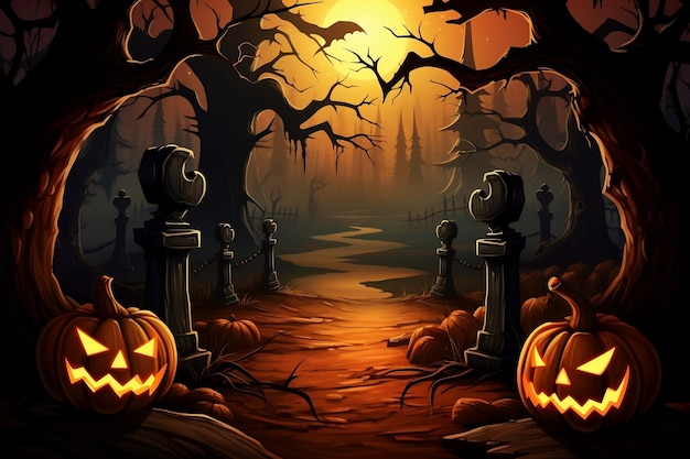 Halloween-Hintergrundpapier oder beängstigender Hintergrund Mystischer und magischer Halloween-Huntergrund mit Kürbissen