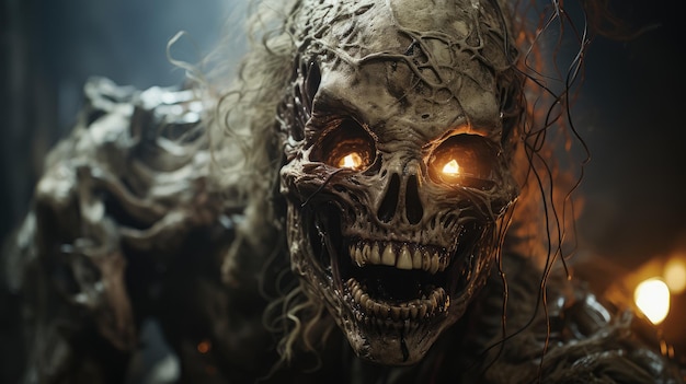 Halloween-Horror eines Zombies, der in einer Horrorszene spazieren geht