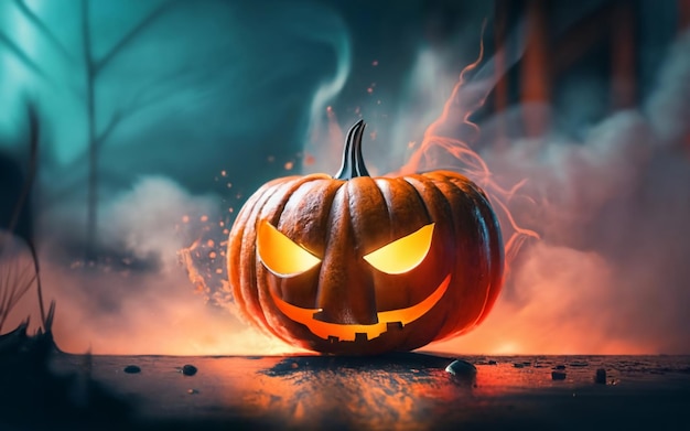 Halloween jack o lantern pumpkin com um rosto assustador conceito de halloween imagem gerada por ia