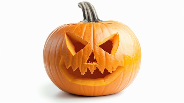 Halloween Jack o Lantern Pumpkin com um rosto assustador Isolado em um fundo branco Generative Ai