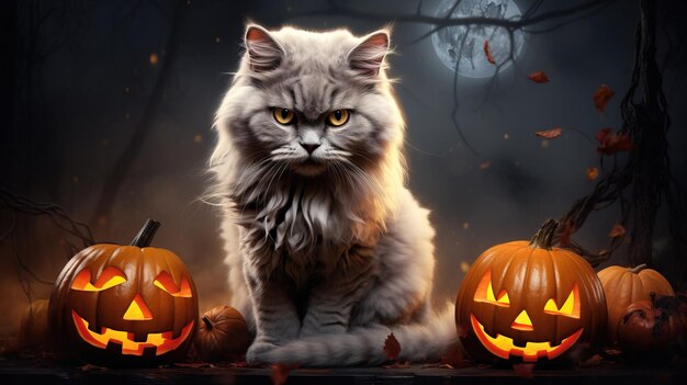 Halloween-Katze dunkle Illustration Halloween-Katze Ai erzeugt High-Resolution-Halloween-Illustration auf weißem Hintergrund