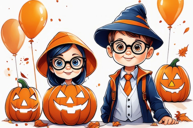 Halloween-Kinder mit Kürbis, erstellt mit generativer KI-Software