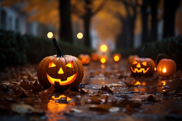 Halloween-Konzept Dekorativkürbis auf der Straße im Herbst