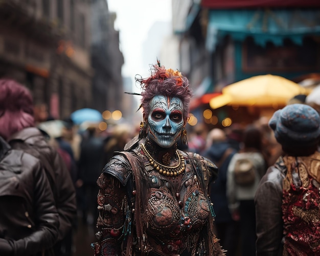 Halloween-Kostümfestival städtische Parade verkleideter Teilnehmer Illustration, die von KI generiert wurde