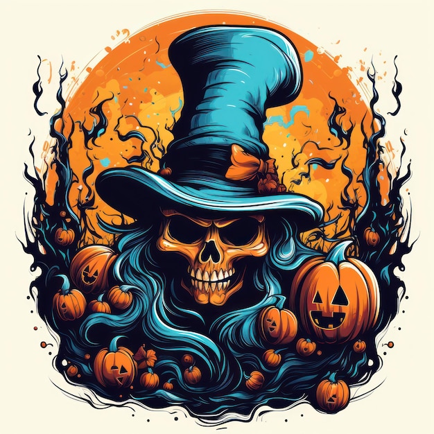 Halloween-Kürbis gruseliges Skelett-Gesicht im Vektorstil