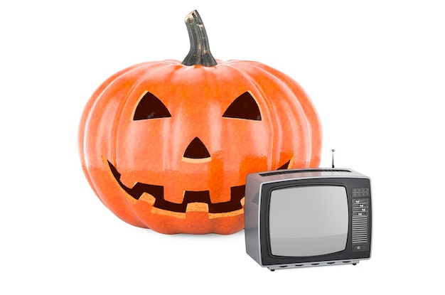 Halloween-Kürbis mit Fernseher 3D-Rendering