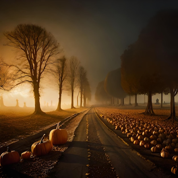 Foto halloween-kürbis mit fledermausschloss