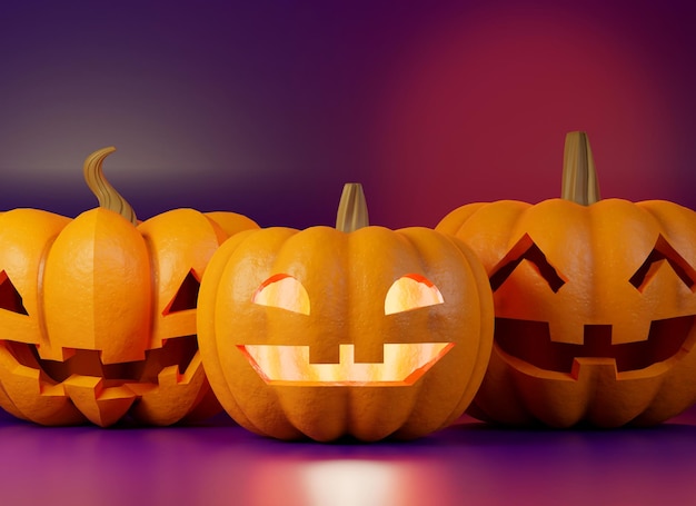 Halloween-Kürbis mit gespenstischem lustigem Gesichtshintergrund 3D-Rendering