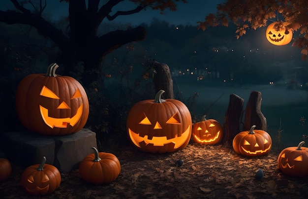 Halloween-Kürbis und gruseliger Nachthintergrund