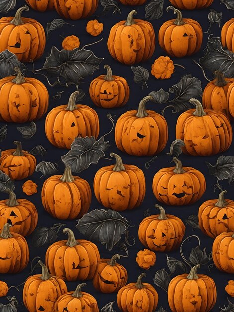 Foto halloween-kürbis zeichnet nahtlose musterillustration herbstsaison-ernte-gemüsehintergrund