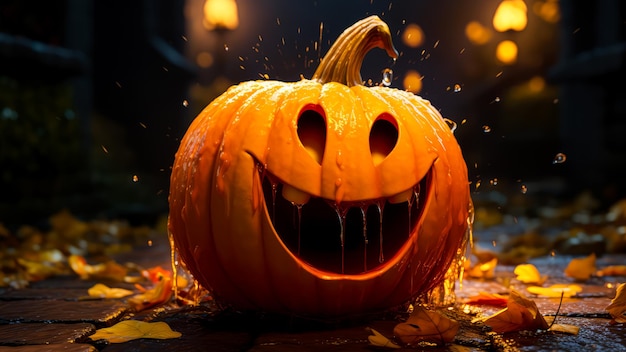 Halloween-Kürbislächeln 3D-Cartoon-Stil Hintergrundlandschaft