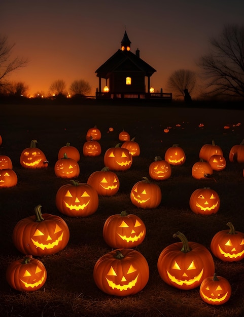 Halloween-Kürbislaternen im Hinterhofgarten