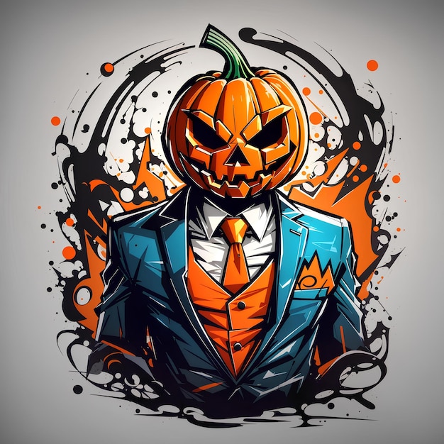 Halloween-Kürbismann mit Anzug-Logo-Design