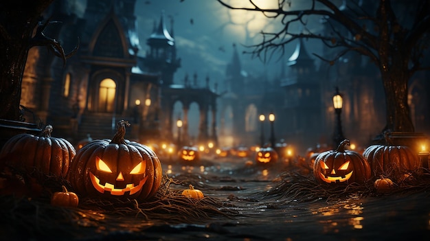 Halloween-Kürbisse auf dem Friedhof Halloween-Design mit Jack O' Lantern 3D-Illustration