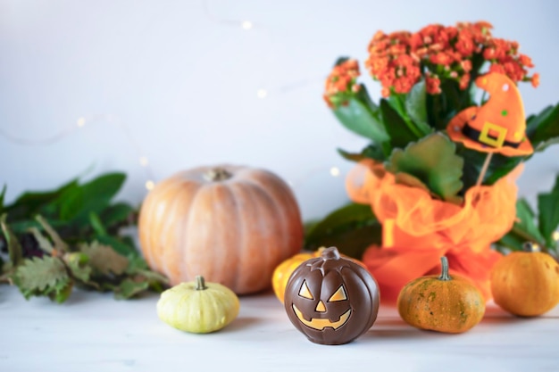 Halloween-Kürbisse auf weißem hölzernem Hintergrund