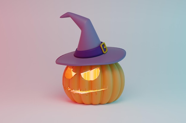 Halloween-Kürbisse mit HutpartyJack O Lantern Kürbis mit Hexenhut isolieren HintergrundParty Oktober Horror beängstigendPlatz für Text3D-Darstellung